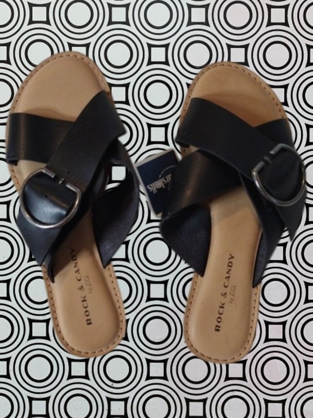 NWT Rock & Candy Black Crisscross Buckle Slide Sandals Size 6.5